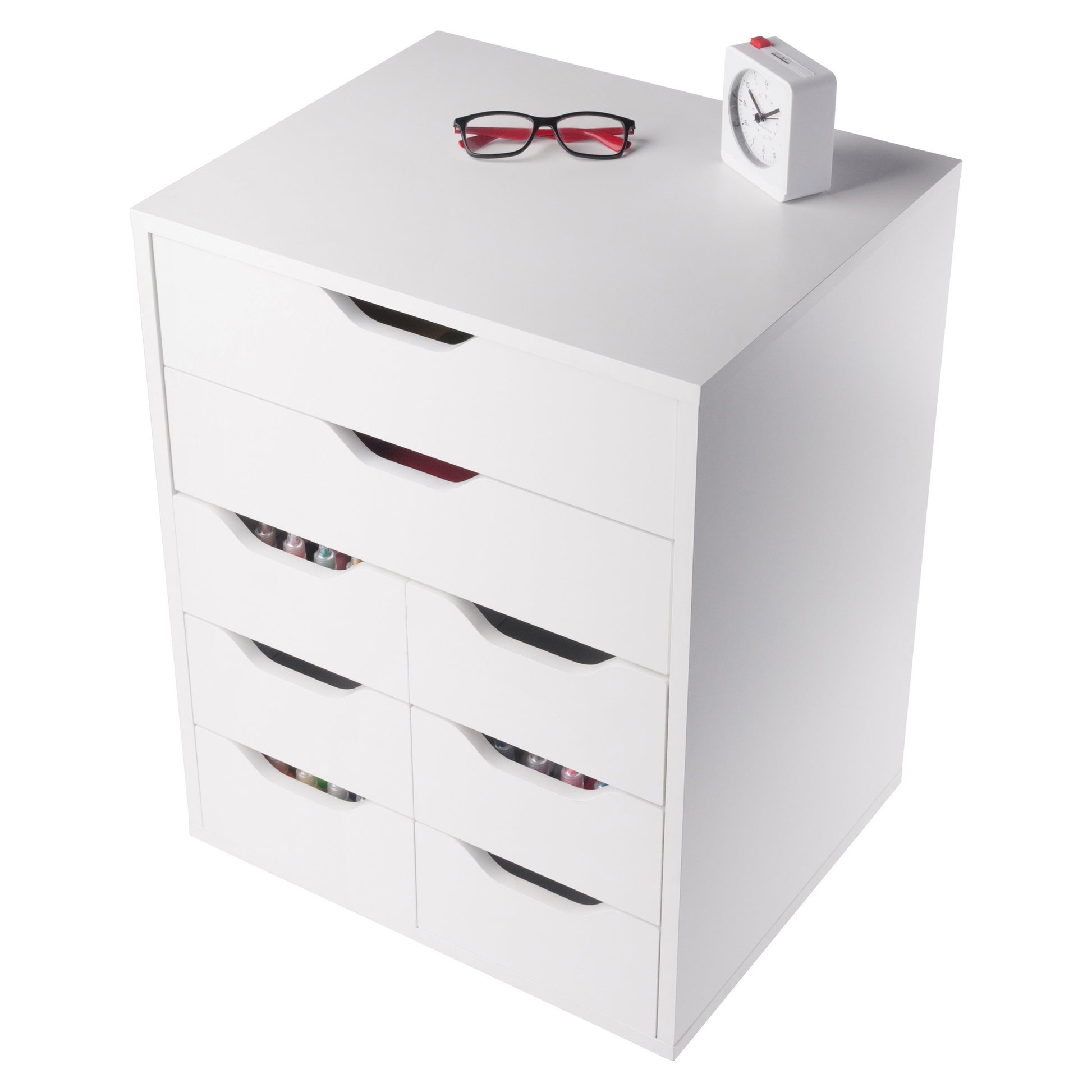 Norfolk 6 Bins, 2 Drawer Mobile Cabinet, White Finish