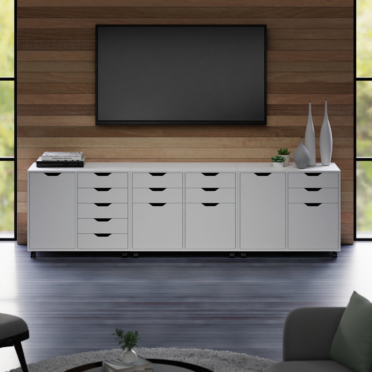 Halifax 3-Pc Cabinet Set with File Drawer, White