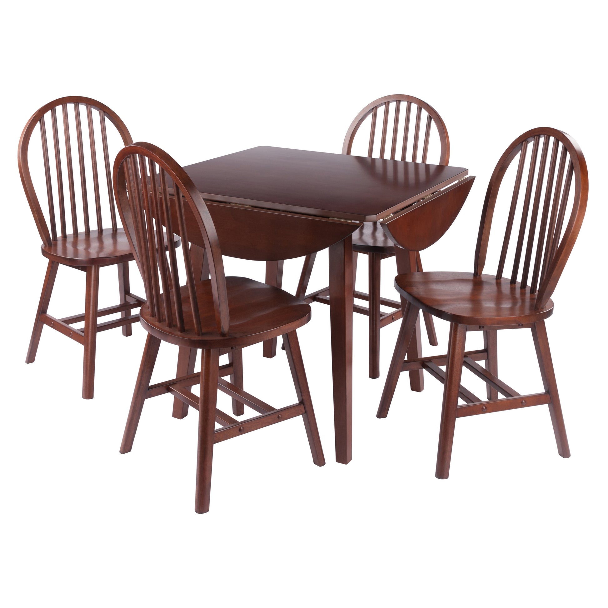 Dawson Extendable Round Dining Table with 4 Windsor Chairs, 43" Wide, Walnut