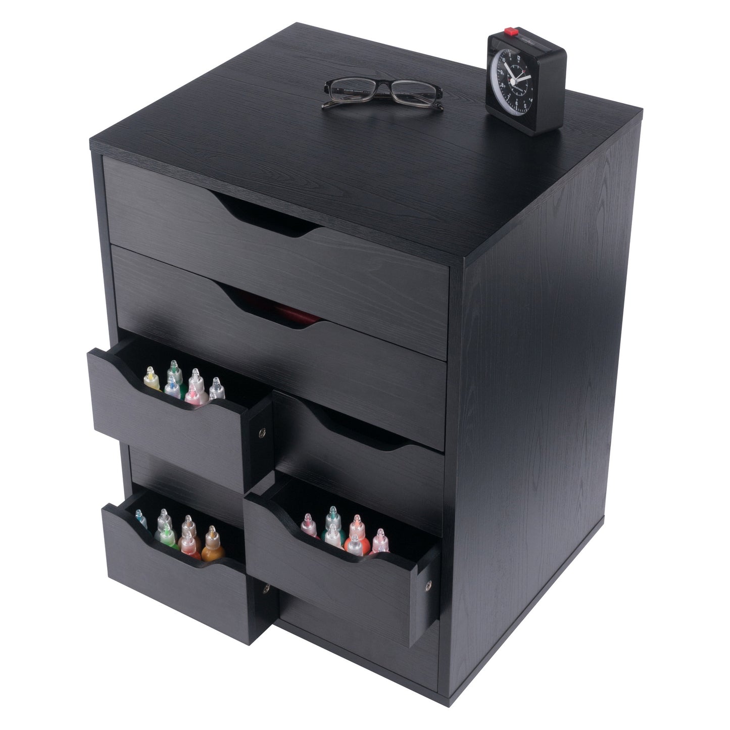 Norfolk 6 Bins, 2 Drawer Mobile Cabinet, Black Finish