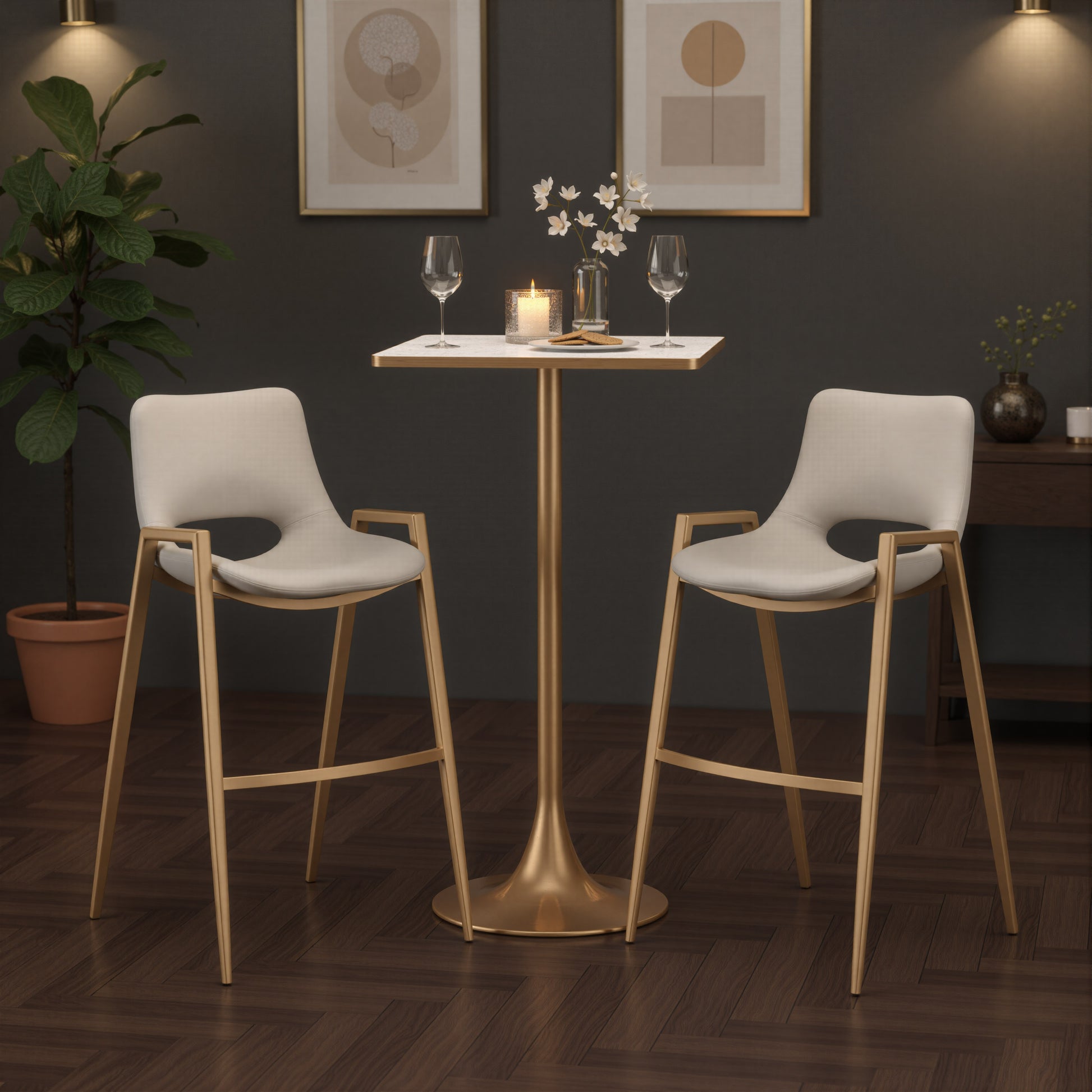 Spot Bar Table Beige & Gold - 9