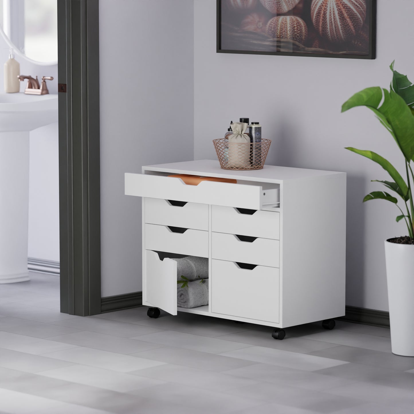 Halifax 5-Drawer Mulit-Storage Mobile Cabinet, White