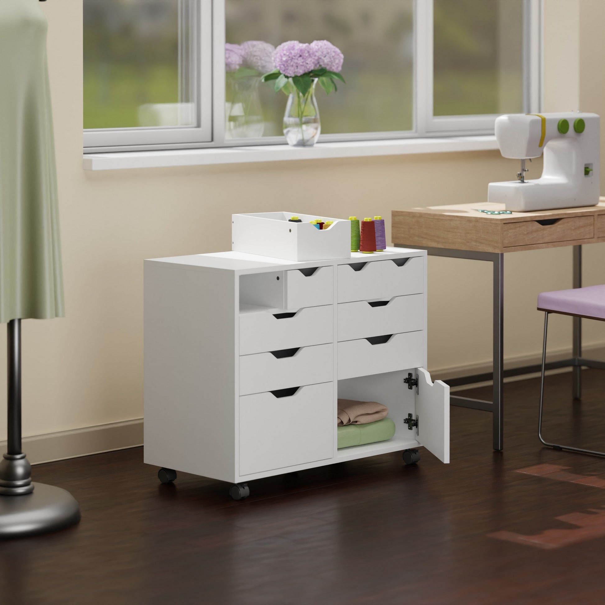 Halifax Bins & Drawers Multi-Storage Wide Mobile Cabinet, White
