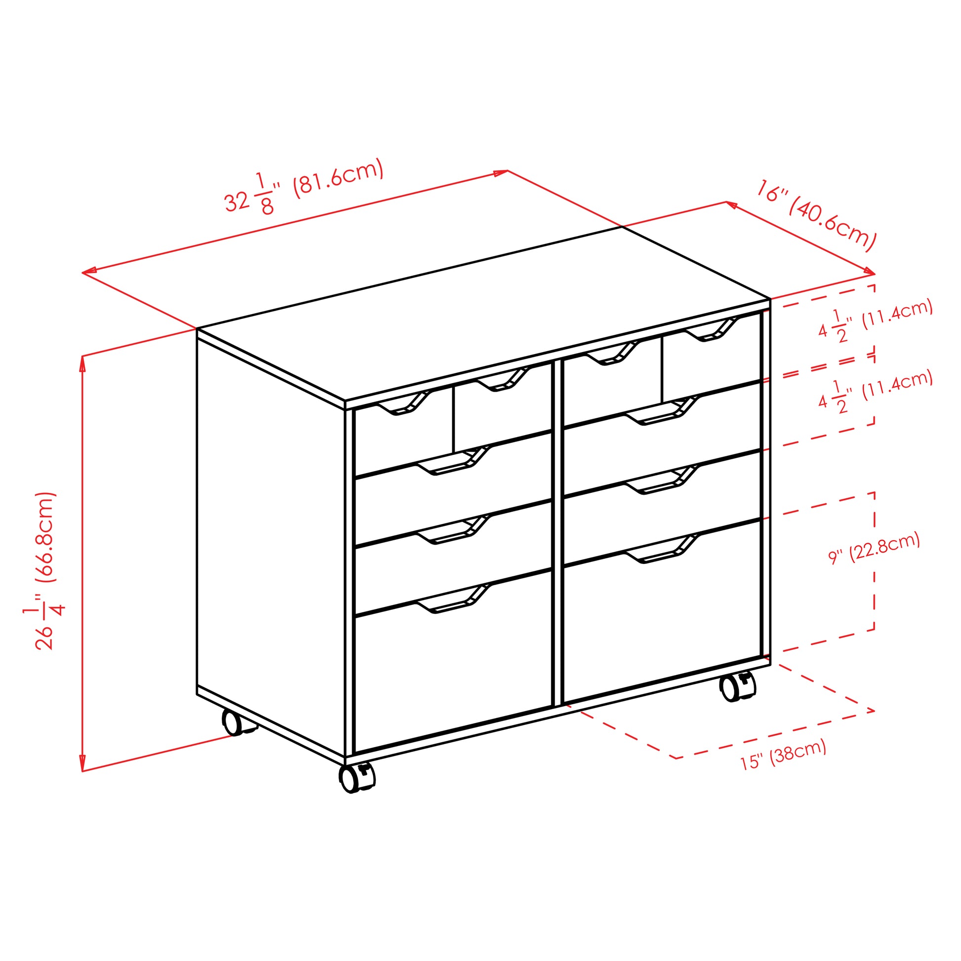 Halifax Bins & Drawers Multi-Storage Wide Mobile Cabinet,. Black