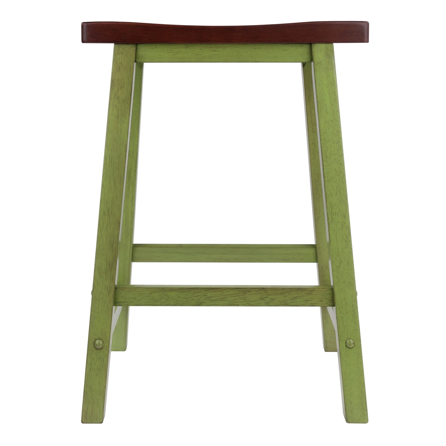 Satori Saddle Seat Counter Stool, Rustic Green and Walnut