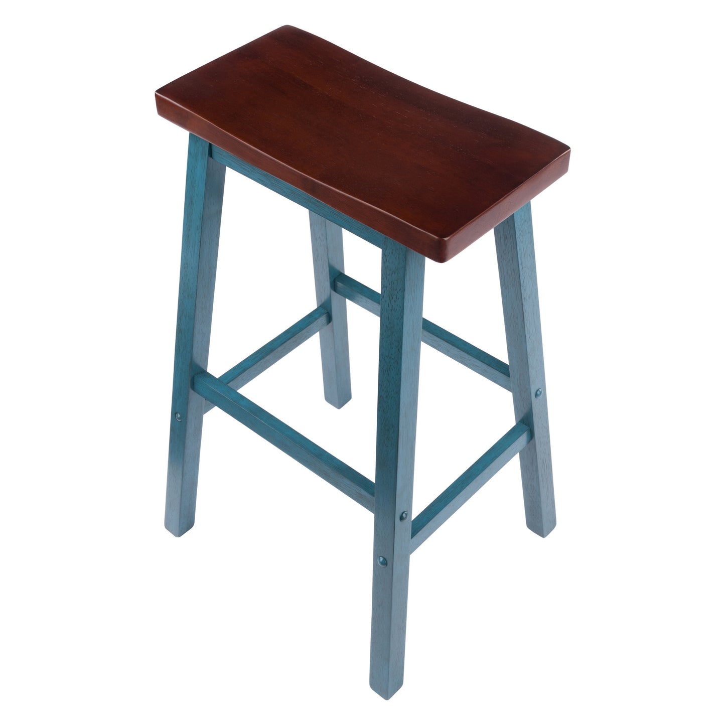 Satori Saddle Seat Bar Stool, Rustic Teal and Walnut