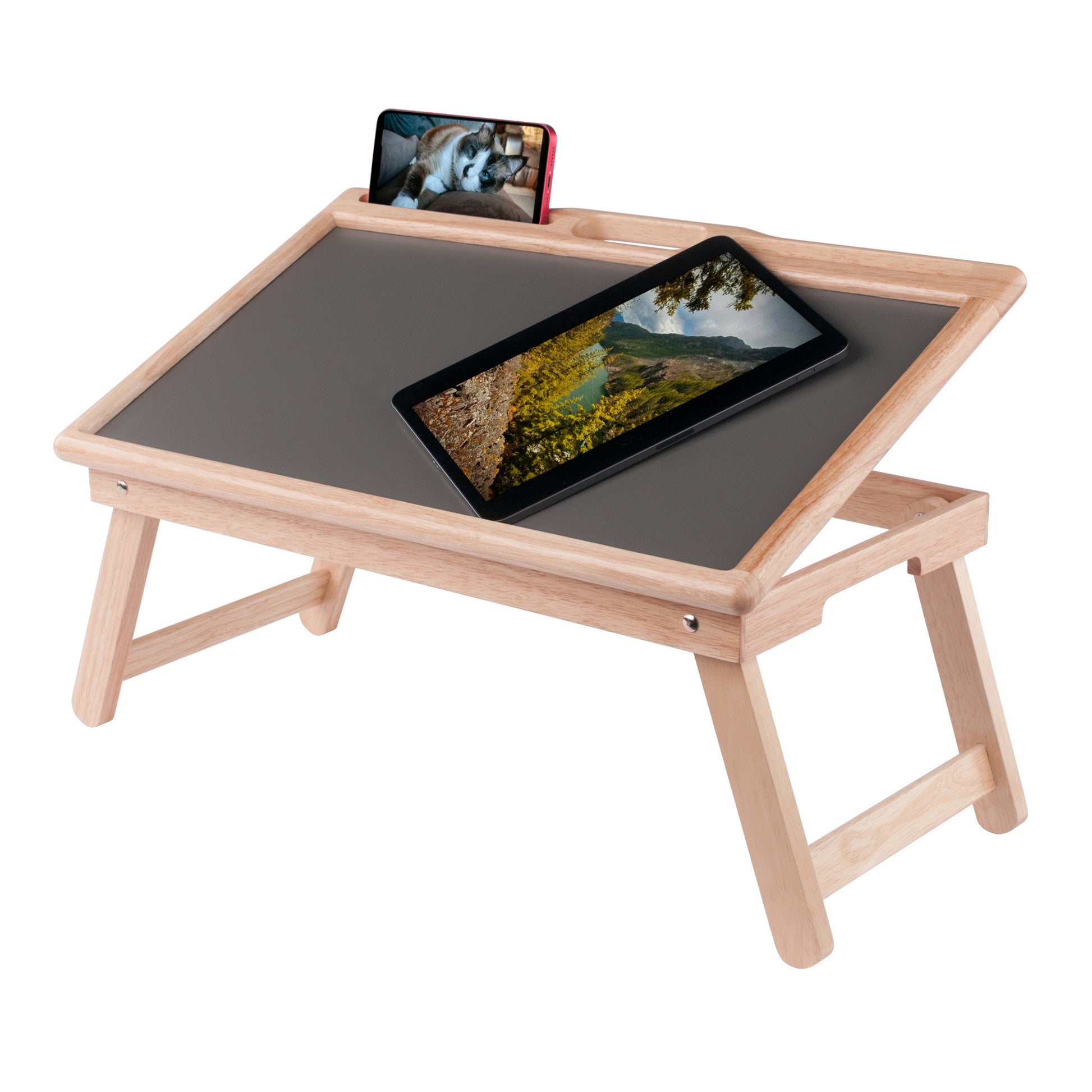 Arlo Breakfast Tray with Flip Top, Gray and Natural