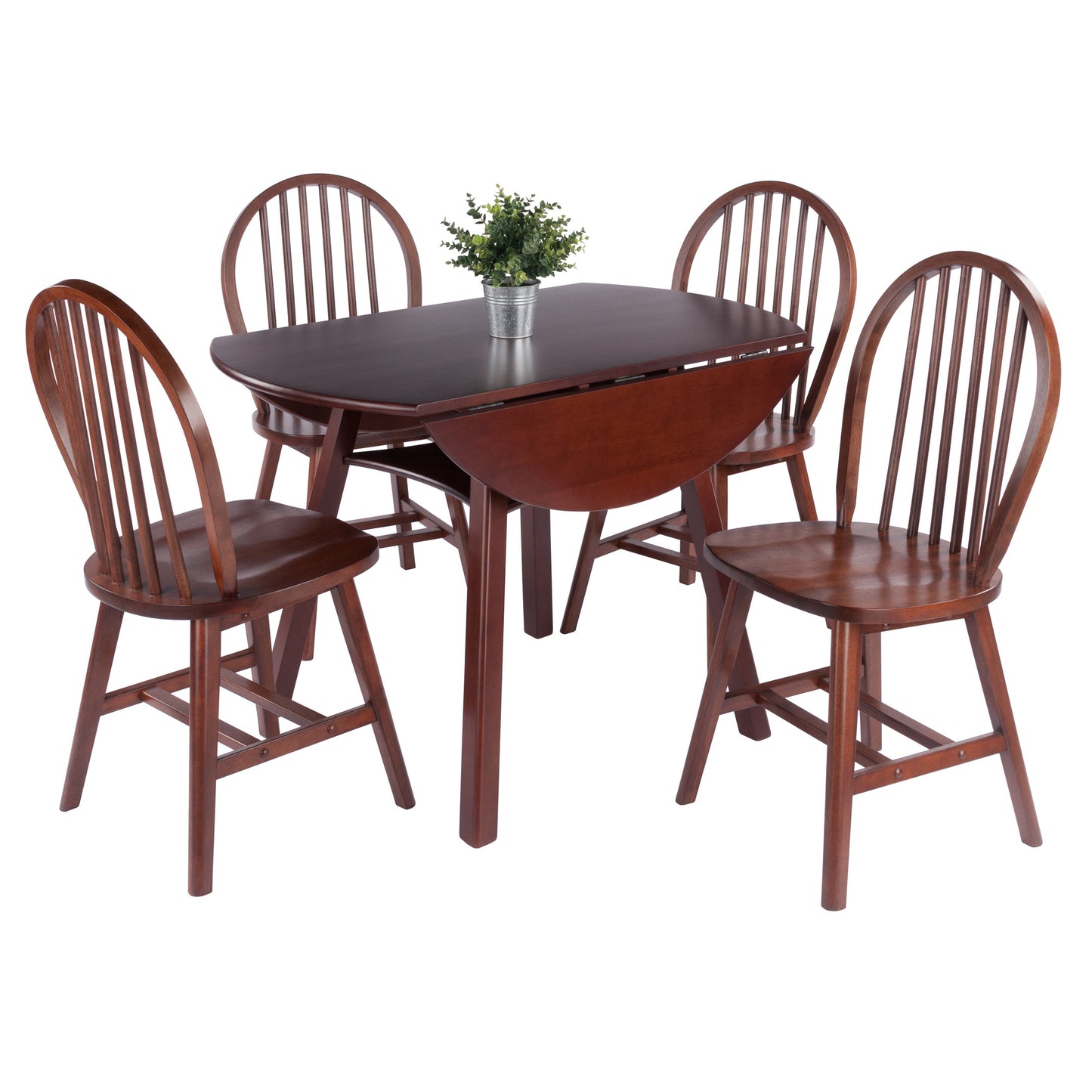 Marbelle 5-Pc Drop Leaf Dining Table with 4 Windsor Chairs, Walnut