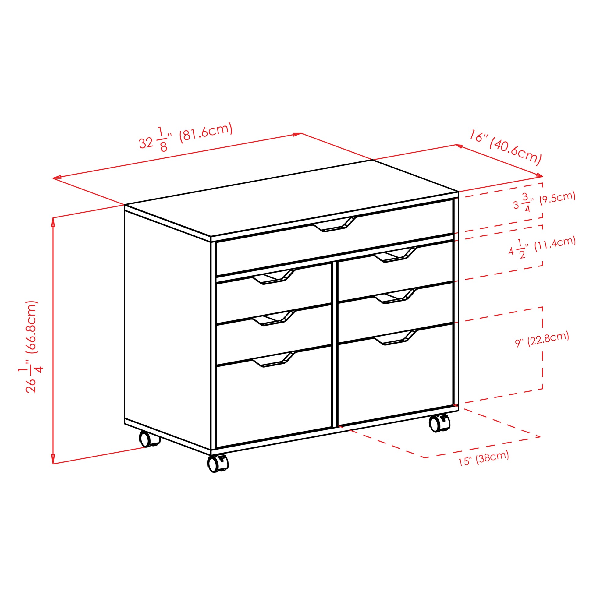 Halifax 5-Drawer Multi-Storage Mobile Cabinet, Black
