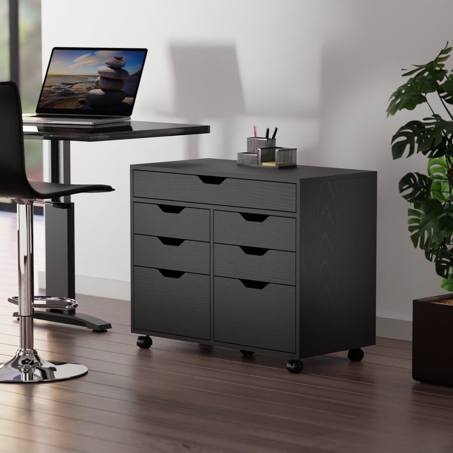 Halifax 5-Drawer Multi-Storage Mobile Cabinet, Black