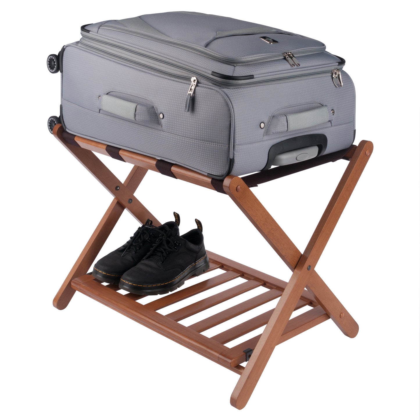 Reese Luggage Rack with Shelf, Teak