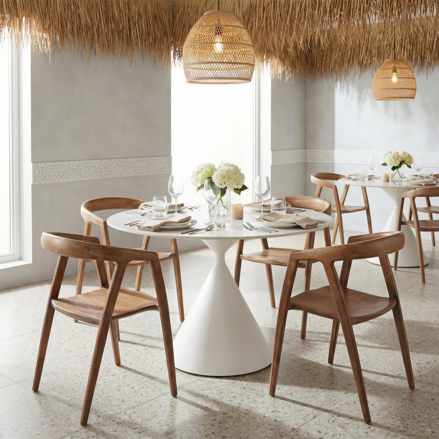 Plinn Dining Table Light Beige & White - 7