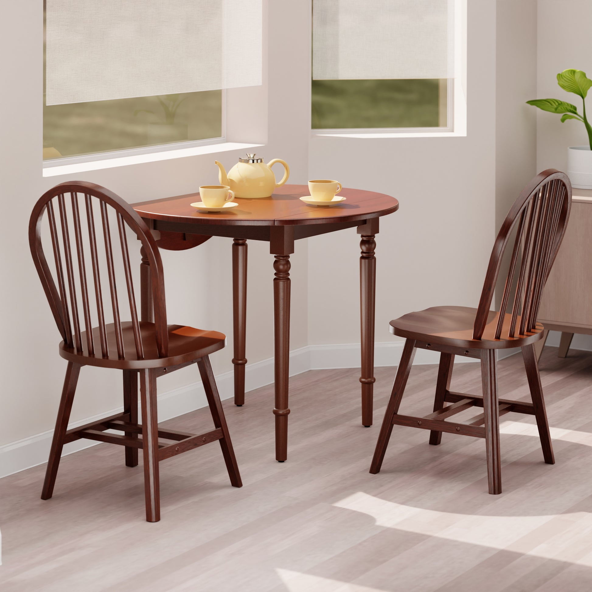 Sorella 3-Pc Drop Leaf Dining Table with Windsor Chairs, Walnut