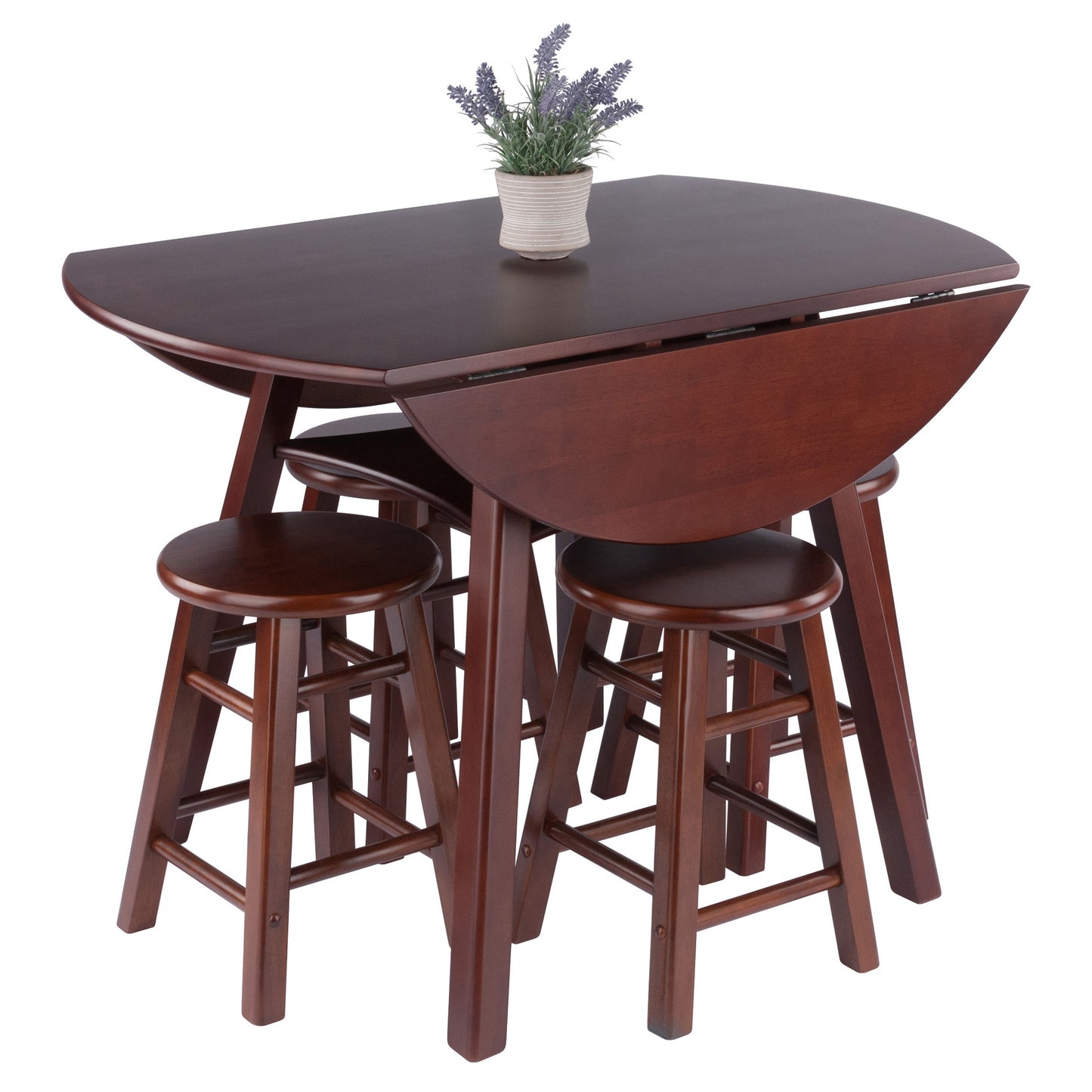 Marbelle Table 5-Pc Drop Leaf Dining Table with 4 Element 18” Dining Stools, Walnut