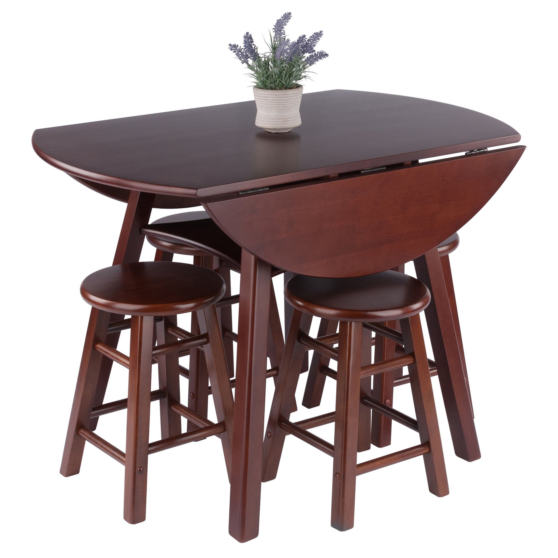 Marbelle Table 5-Pc Drop Leaf Dining Table with 4 Element 18” Dining Stools, Walnut