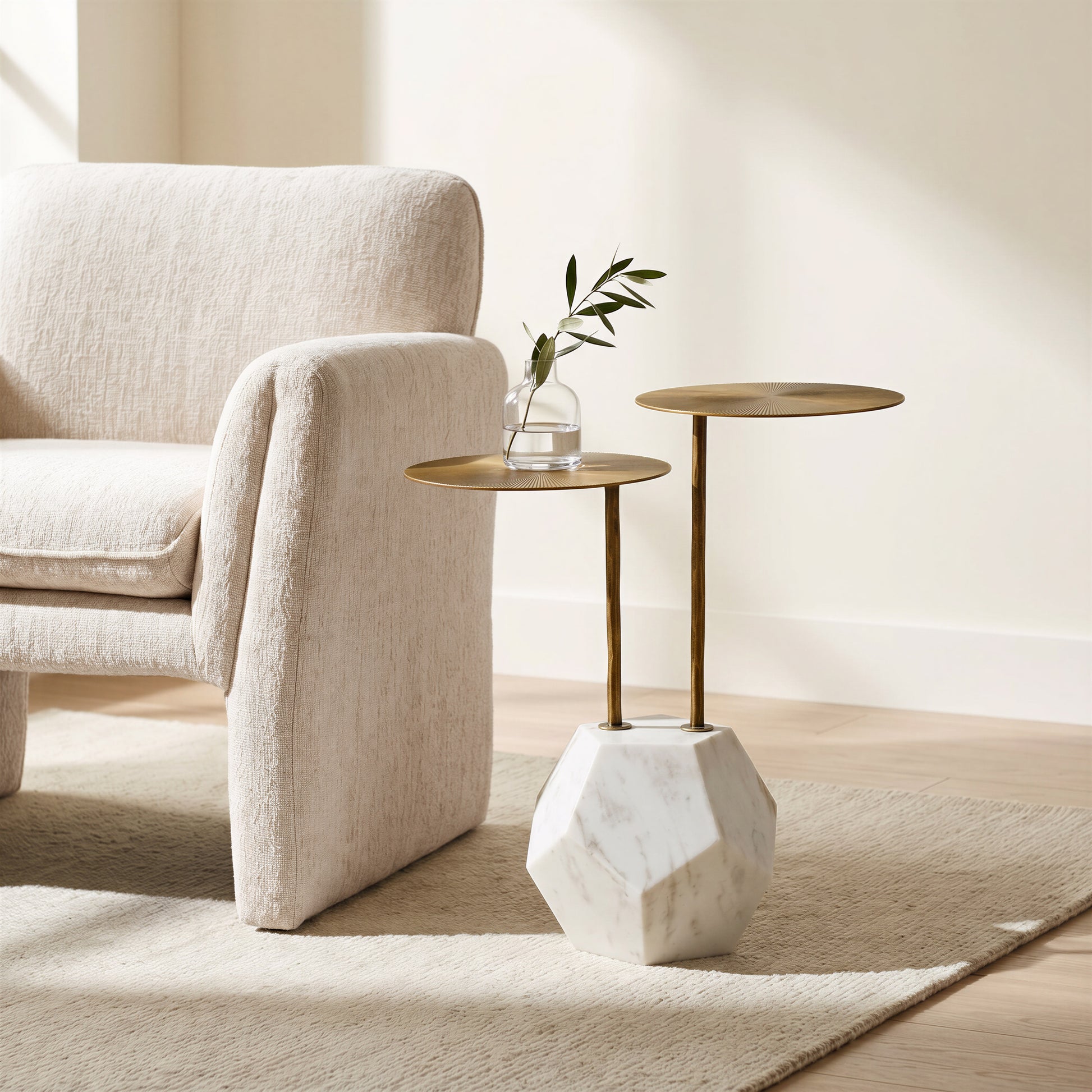 Anten Side Table Brass & White - 10