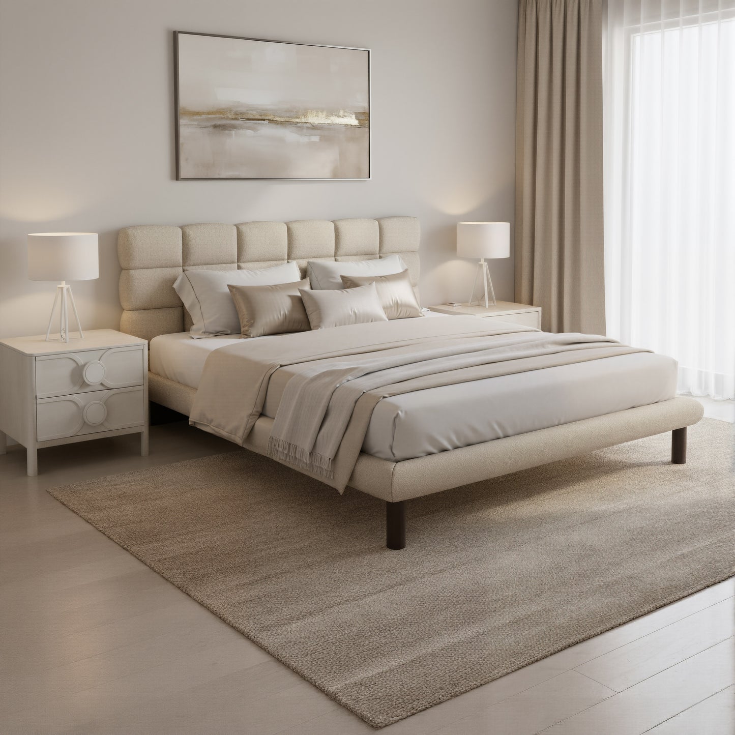 Placid King Bed Beige - 9