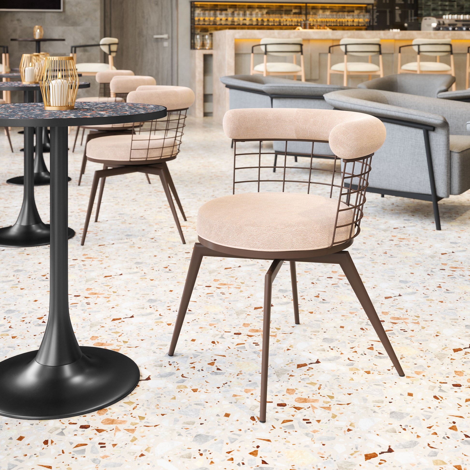 Saku Swivel Dining Chair Beige & Brown - 8