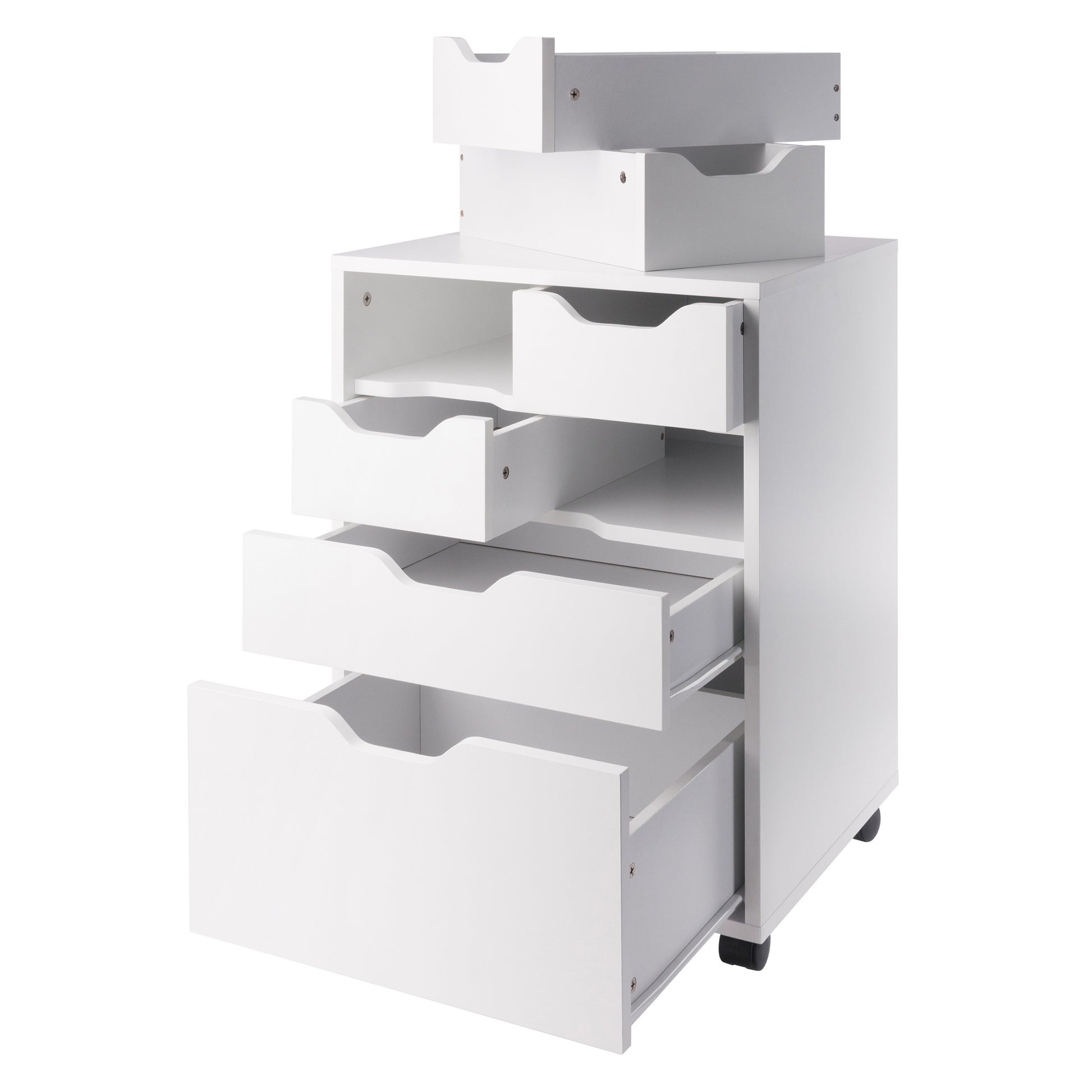 Norfolk 4 Bins, 2 Drawer Mobile Cabinet, White Finish