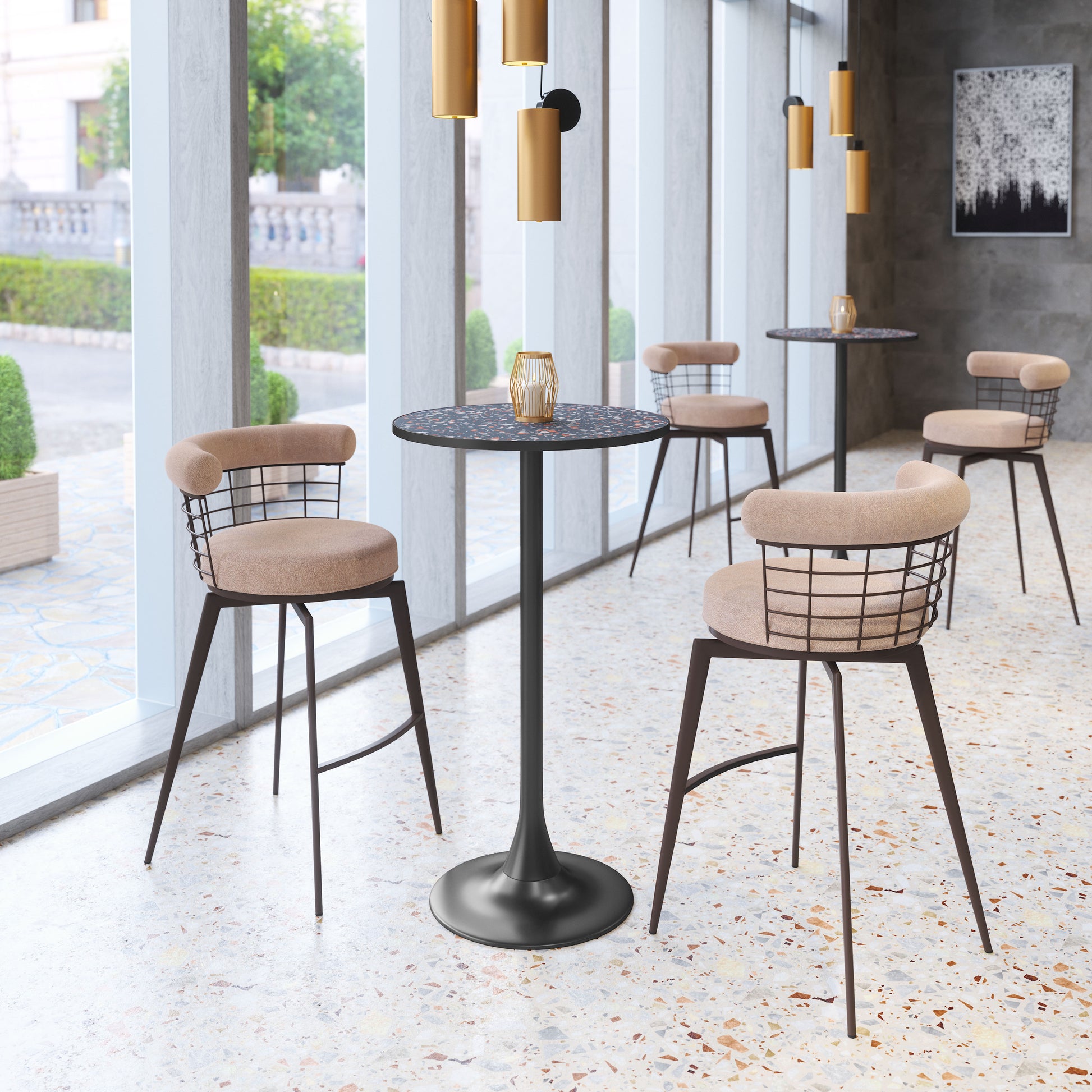 Saku Swivel Barstool Beige & Brown - 9