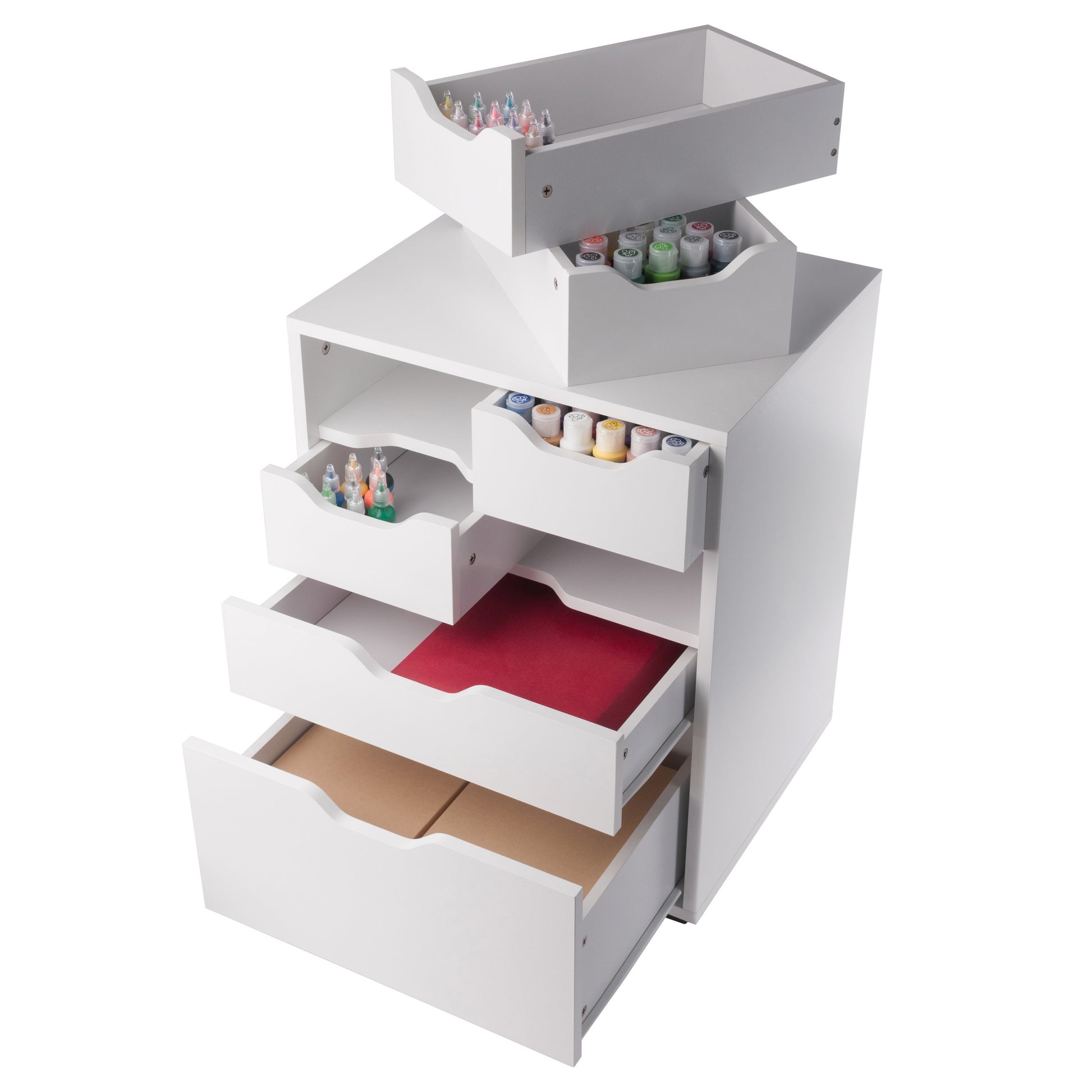 Norfolk 4 Bins, 2 Drawer Mobile Cabinet, White Finish