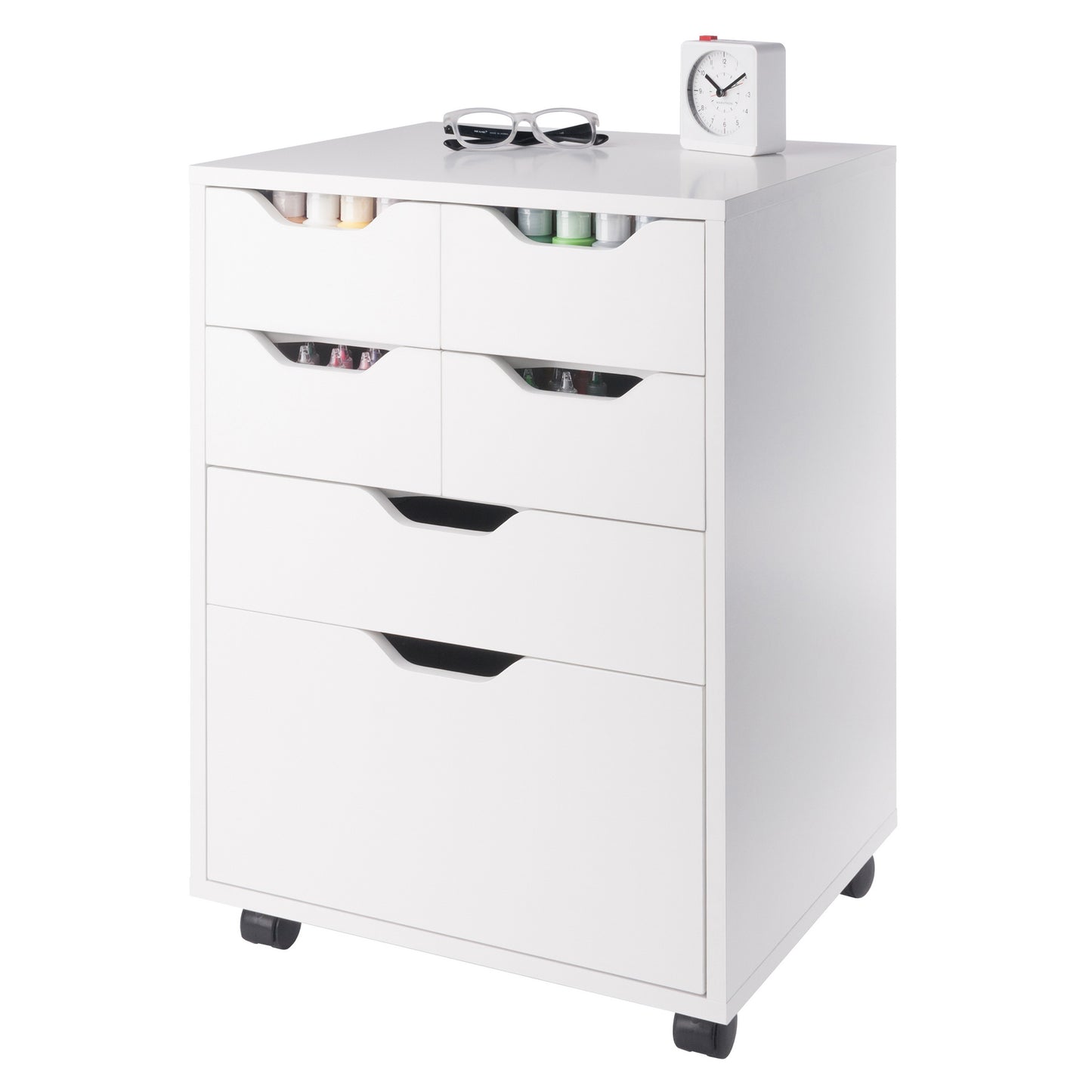 Norfolk 4 Bins, 2 Drawer Mobile Cabinet, White Finish