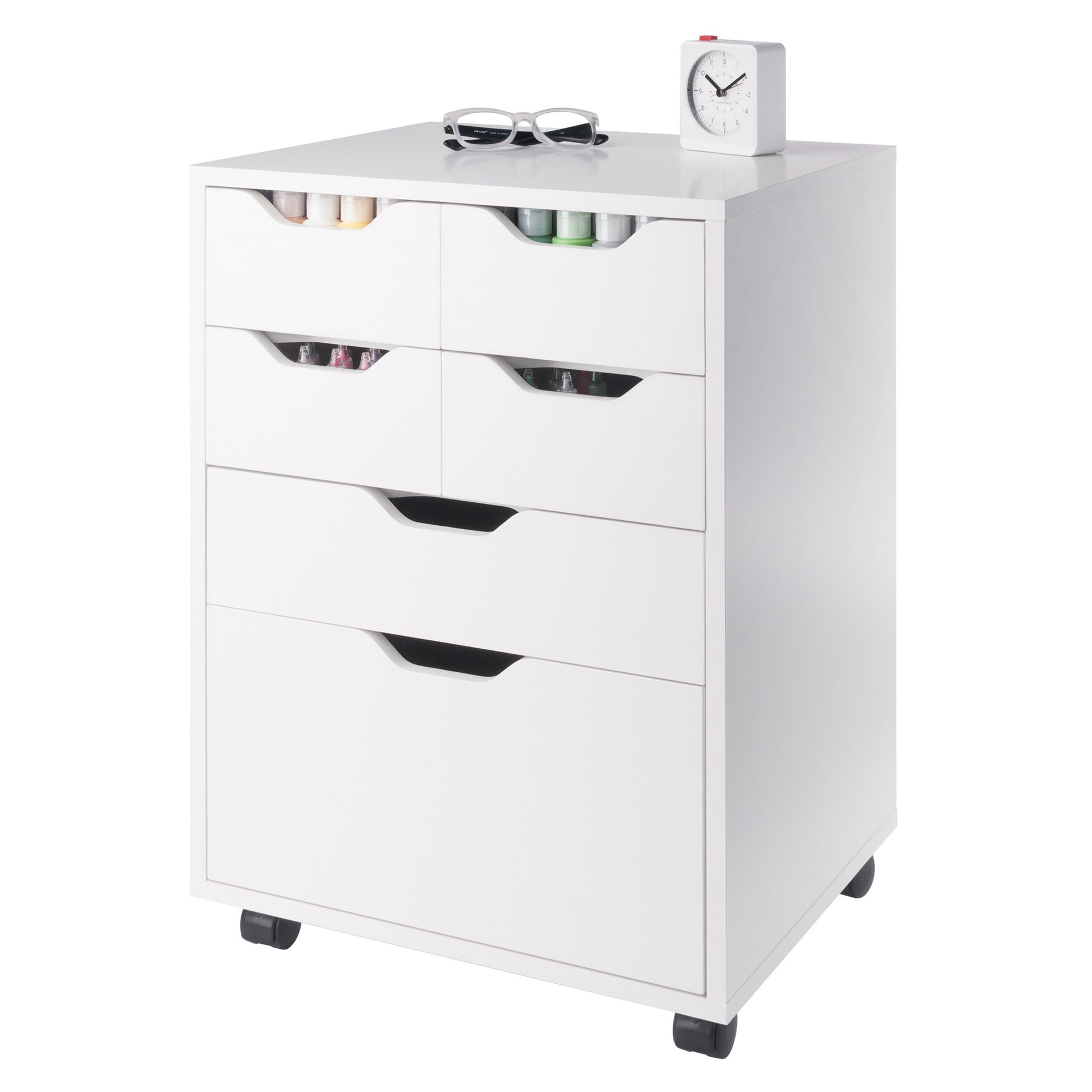 Norfolk 4 Bins, 2 Drawer Mobile Cabinet, White Finish