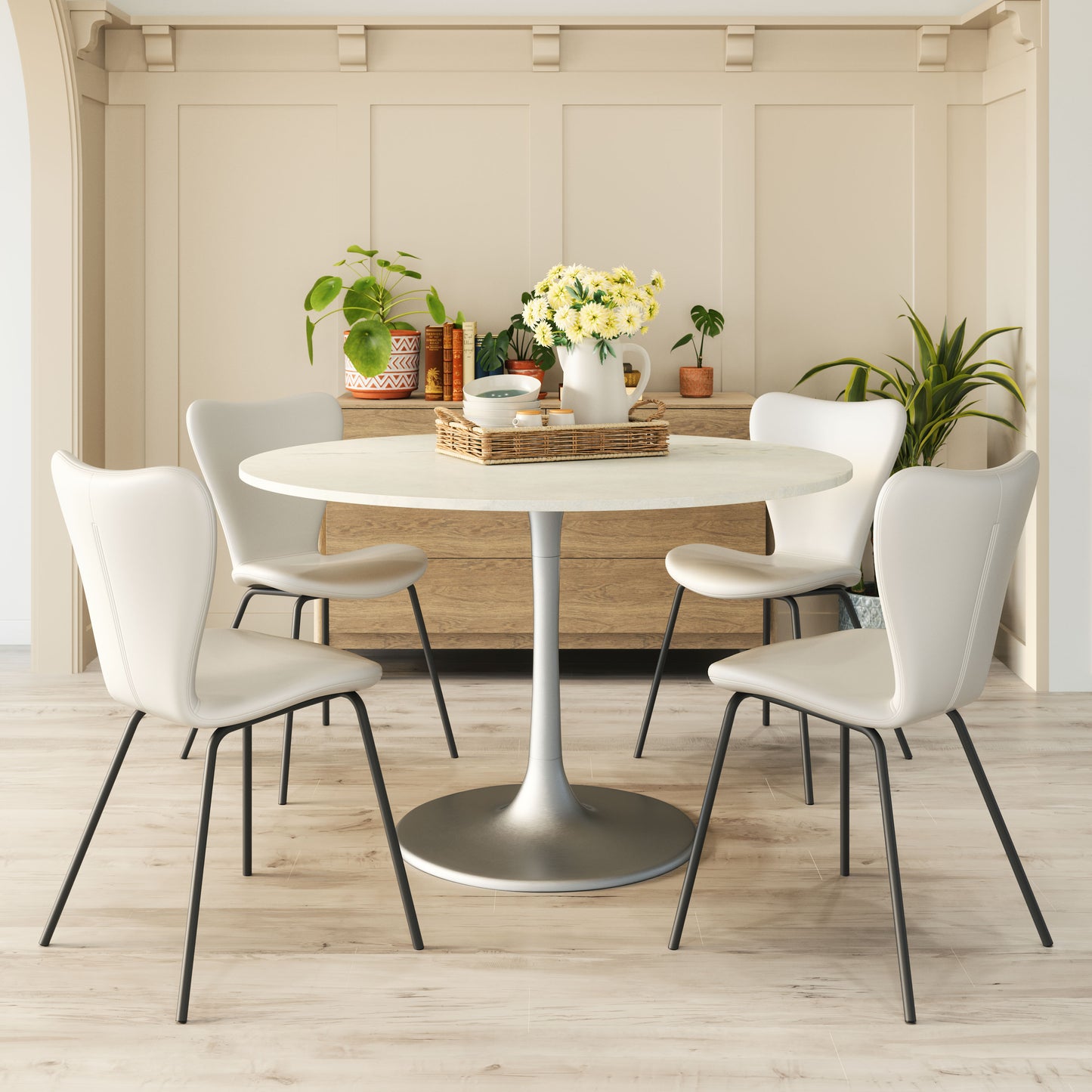 Gotham Dining Table 48" White & Silver