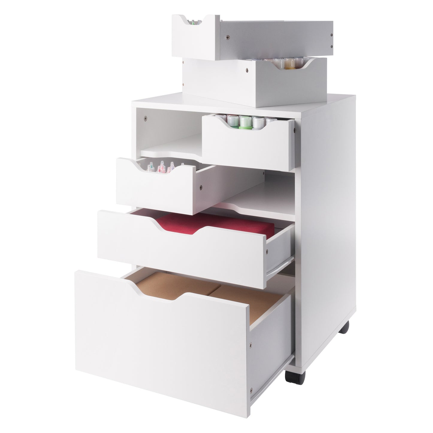 Norfolk 4 Bins, 2 Drawer Mobile Cabinet, White Finish