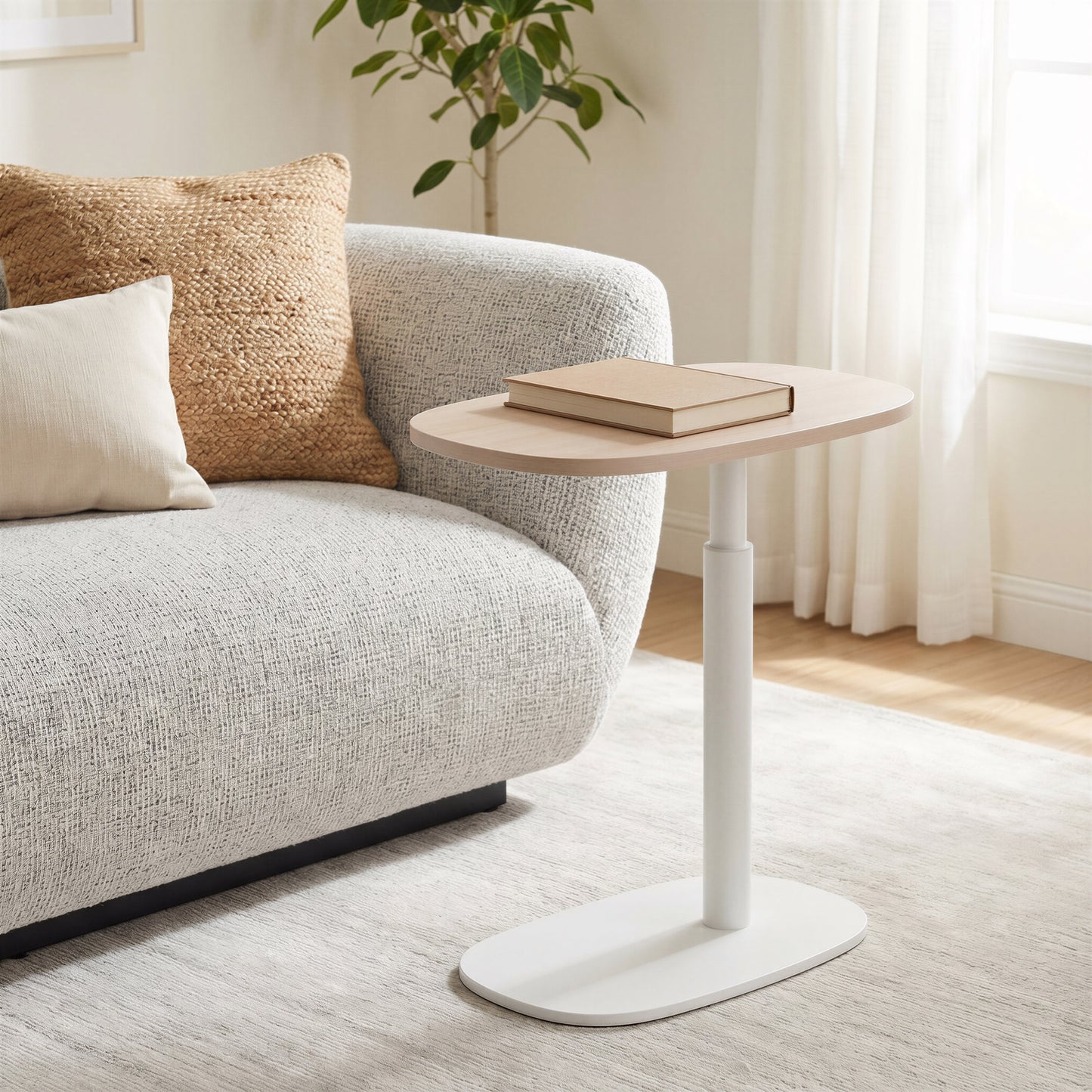 Buddy Adjustable Rotating Side Table Natural & White - 9