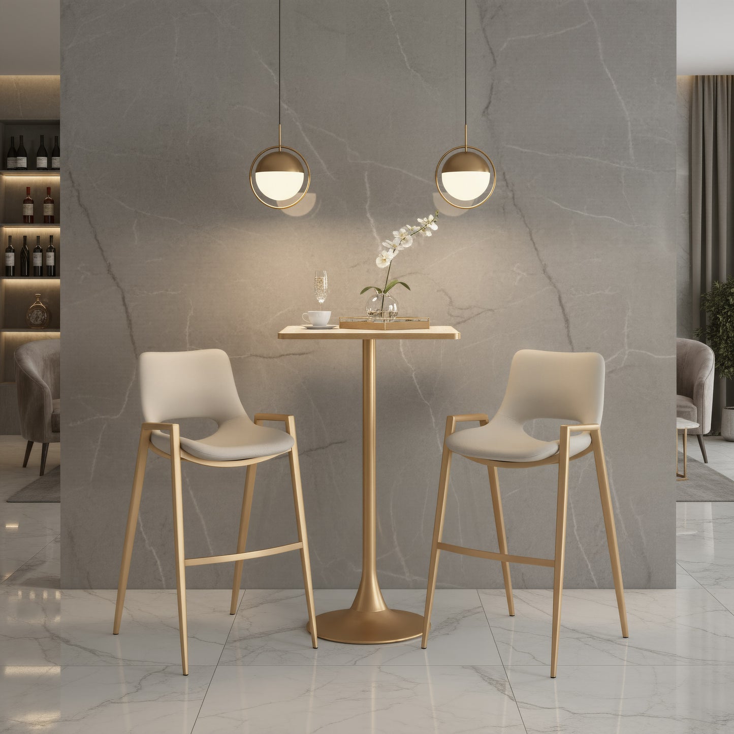 Spot Bar Table Beige & Gold - 8