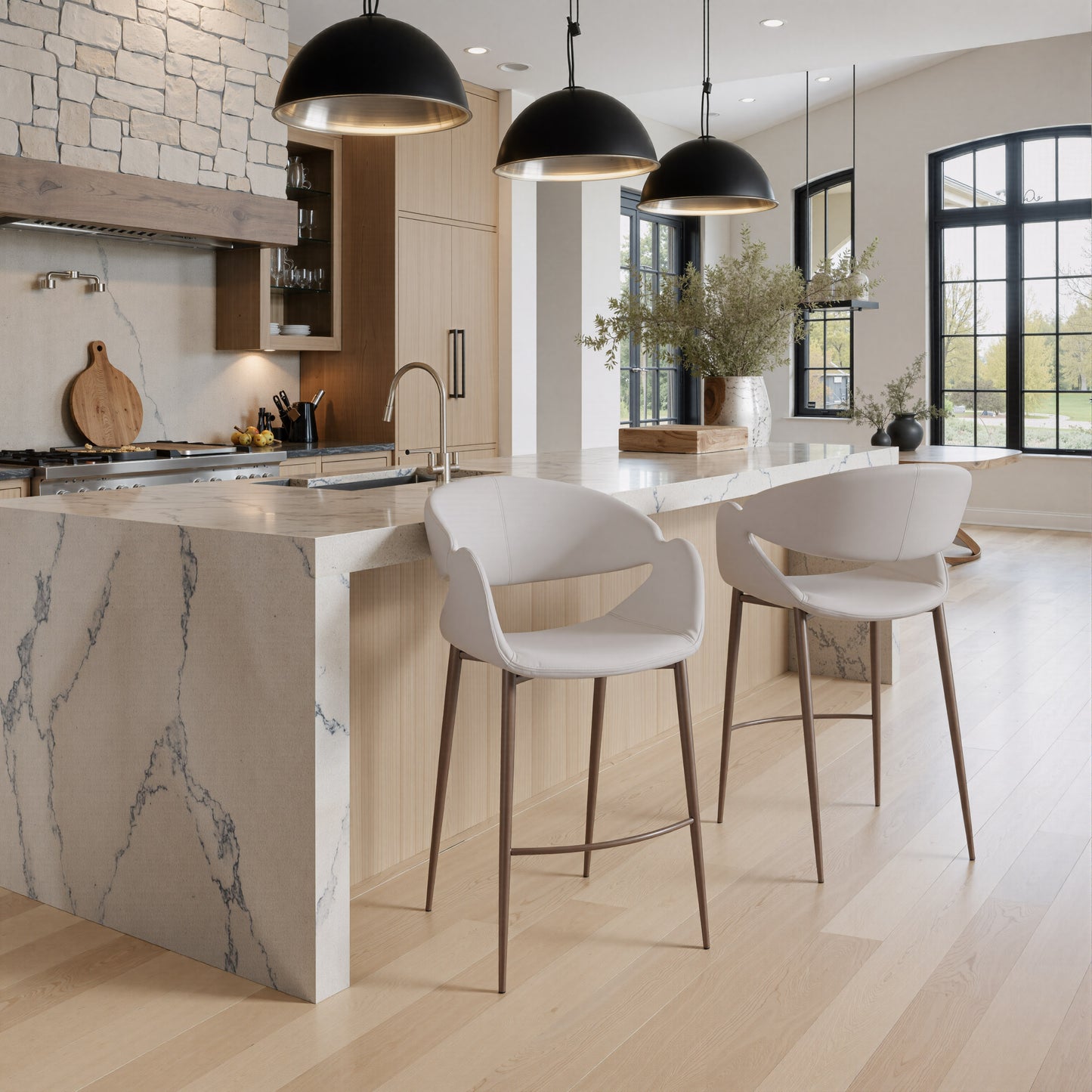 Limay Counter Stool Beige & Walnut - 8