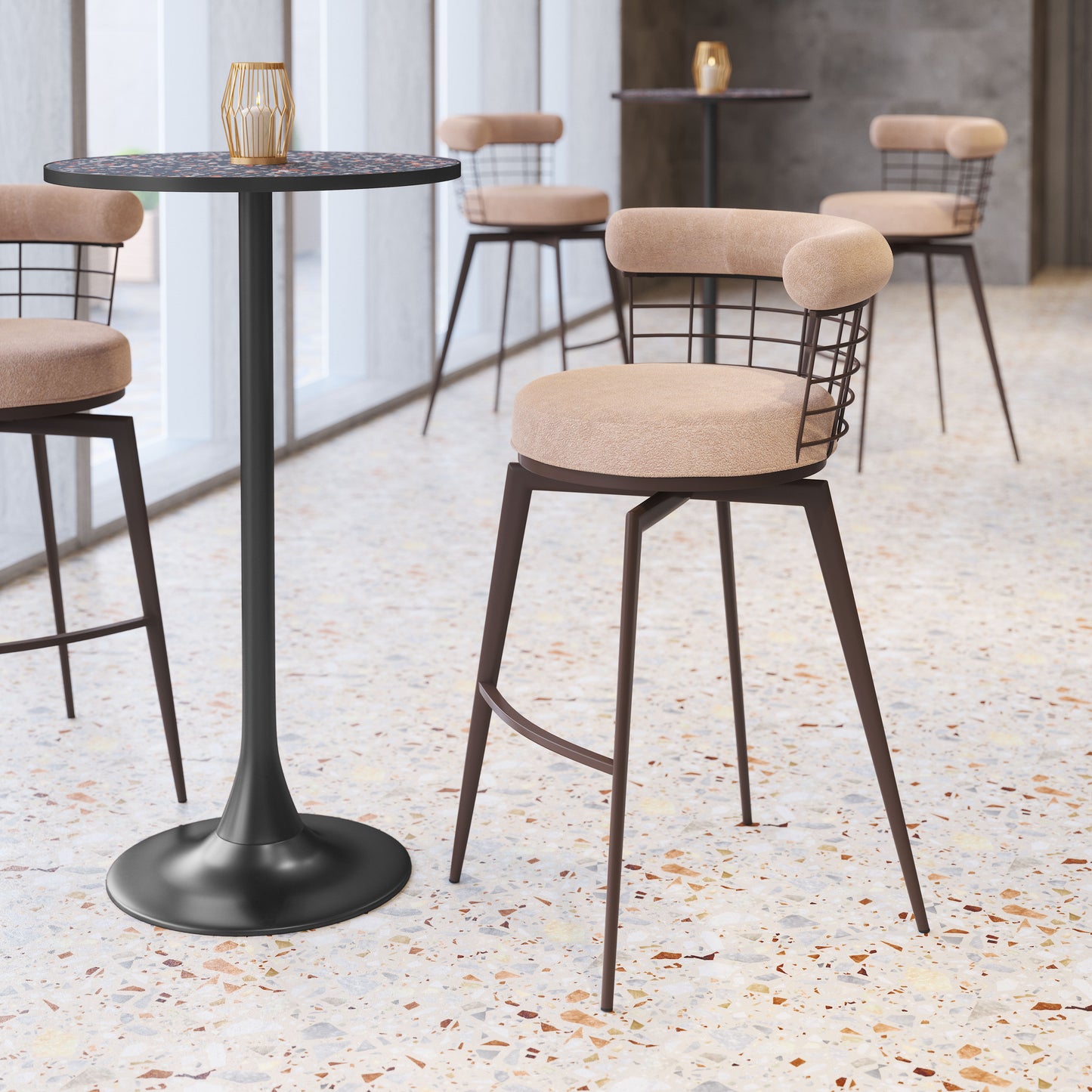 Saku Swivel Barstool Beige & Brown - 8
