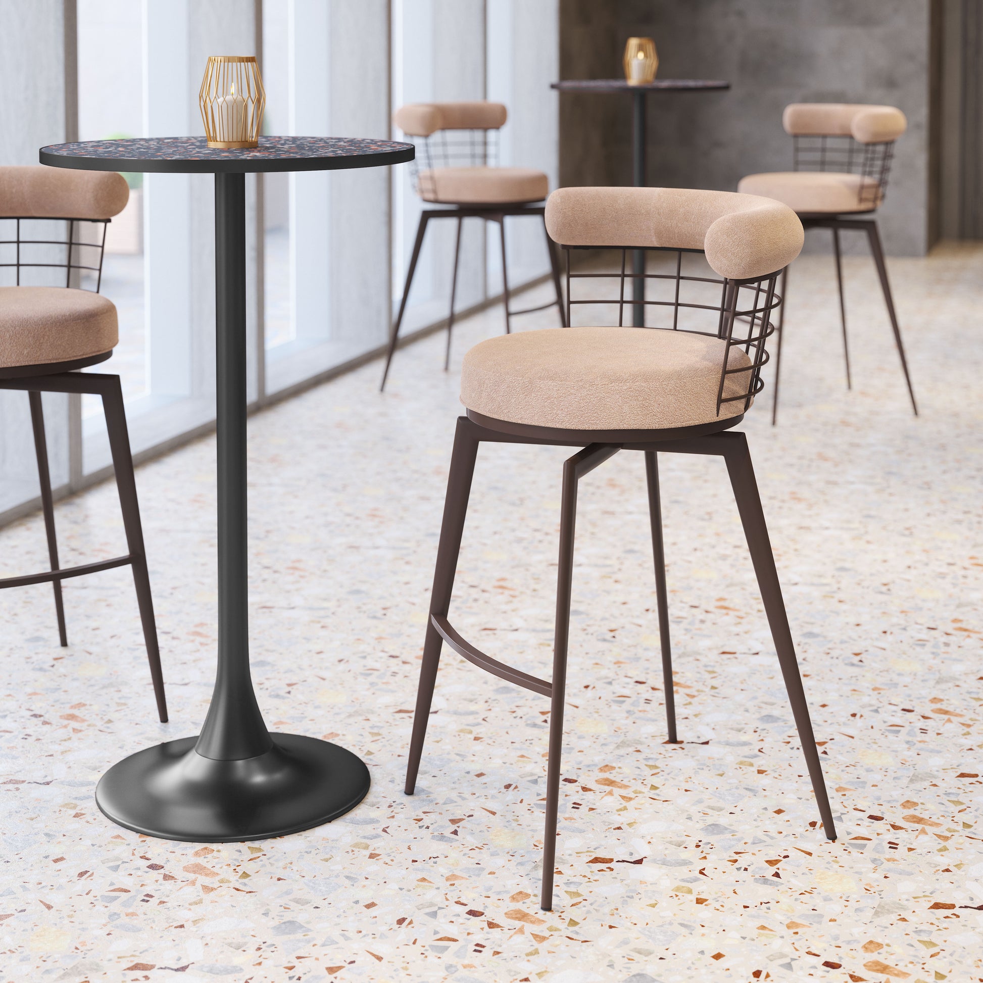Saku Swivel Barstool Beige & Brown - 8