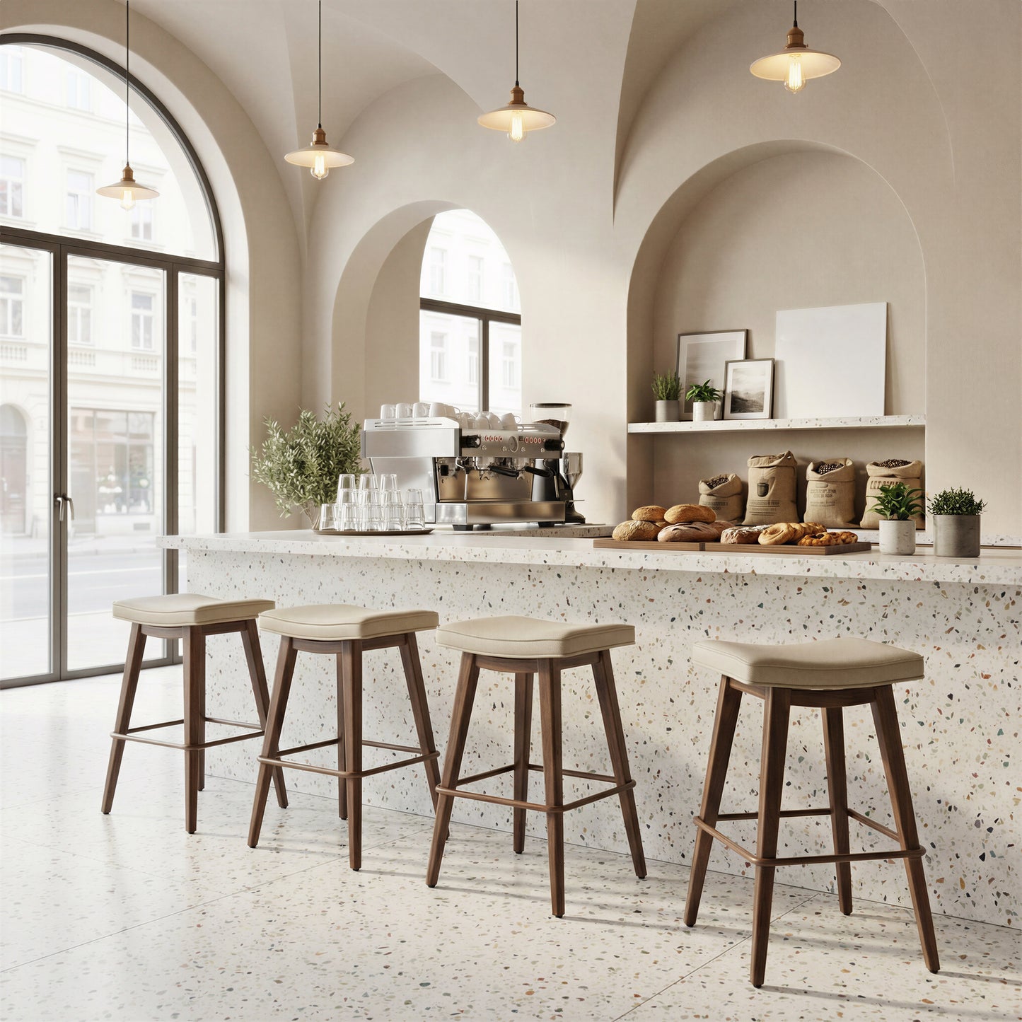 Divat Counter Stool (Set of 2) Beige & Walnut - 6