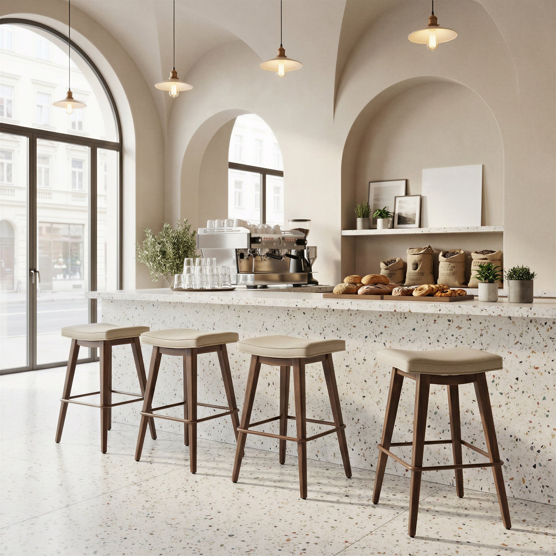 Divat Counter Stool (Set of 2) Beige & Walnut - 6