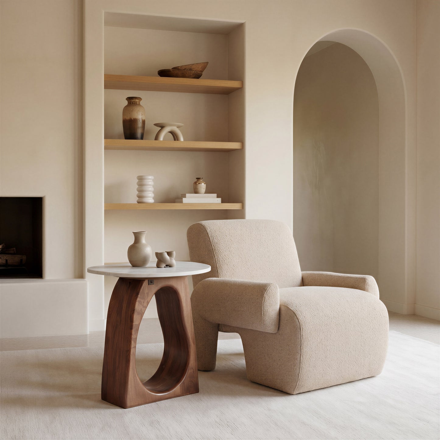 Vara Side Table White & Walnut - 9