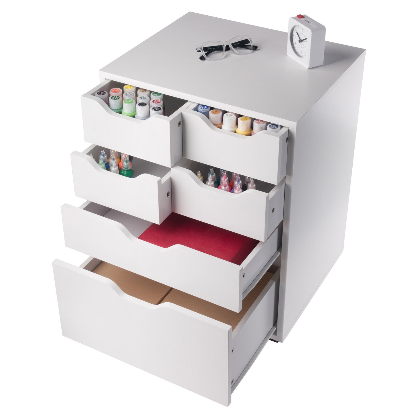 Norfolk 4 Bins, 2 Drawer Mobile Cabinet, White Finish