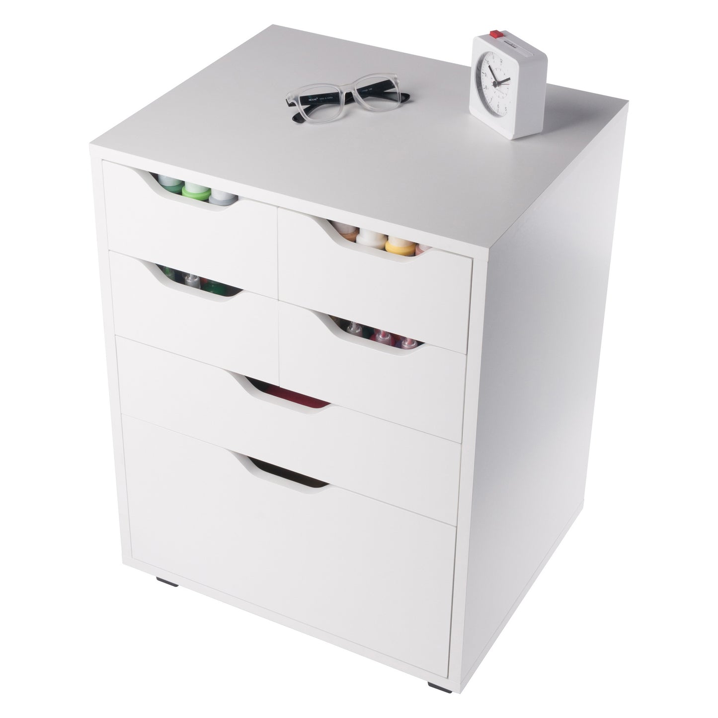 Norfolk 4 Bins, 2 Drawer Mobile Cabinet, White Finish