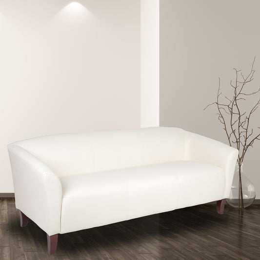 Ivory Leather Sofa 111-3-WH-GG