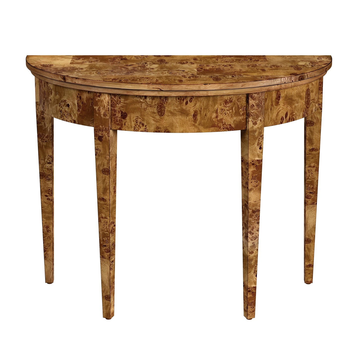 Hampton Demilune Traditional Burl 36" Console Table in Light Brown  1533442