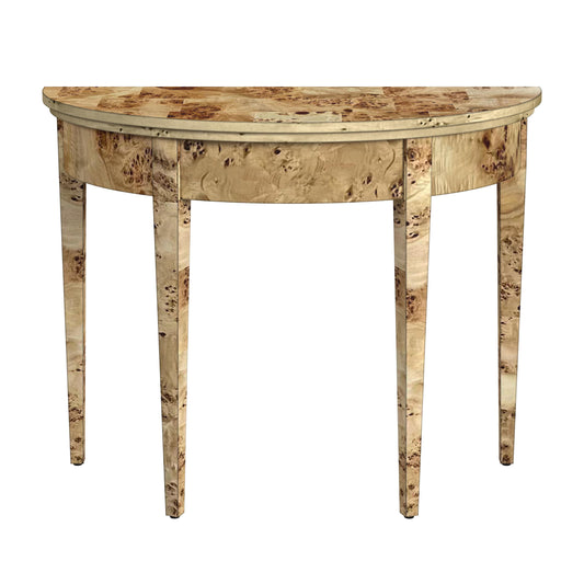 Hampton Demilune Light Burl 36" Console Table in Light Brown  1533443