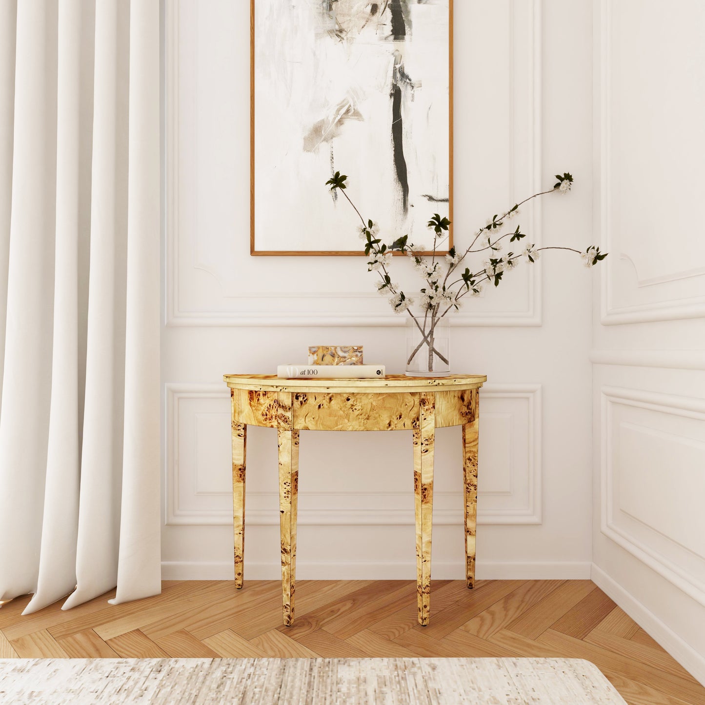 Hampton Demilune Light Burl 36" Console Table in Light Brown  1533443