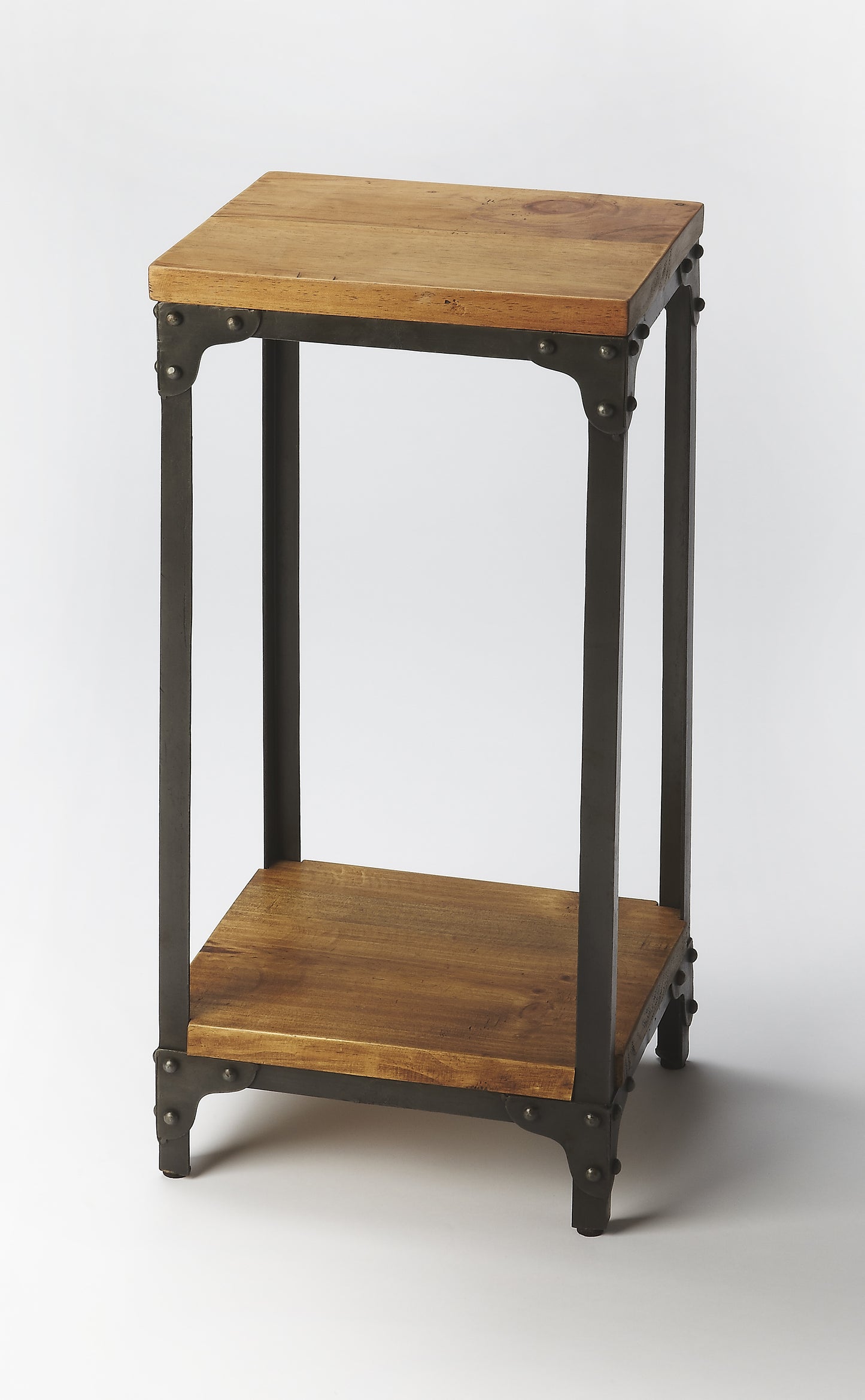 Grimsley Wood & Iron Pedestal Stand in Medium Brown  2874330
