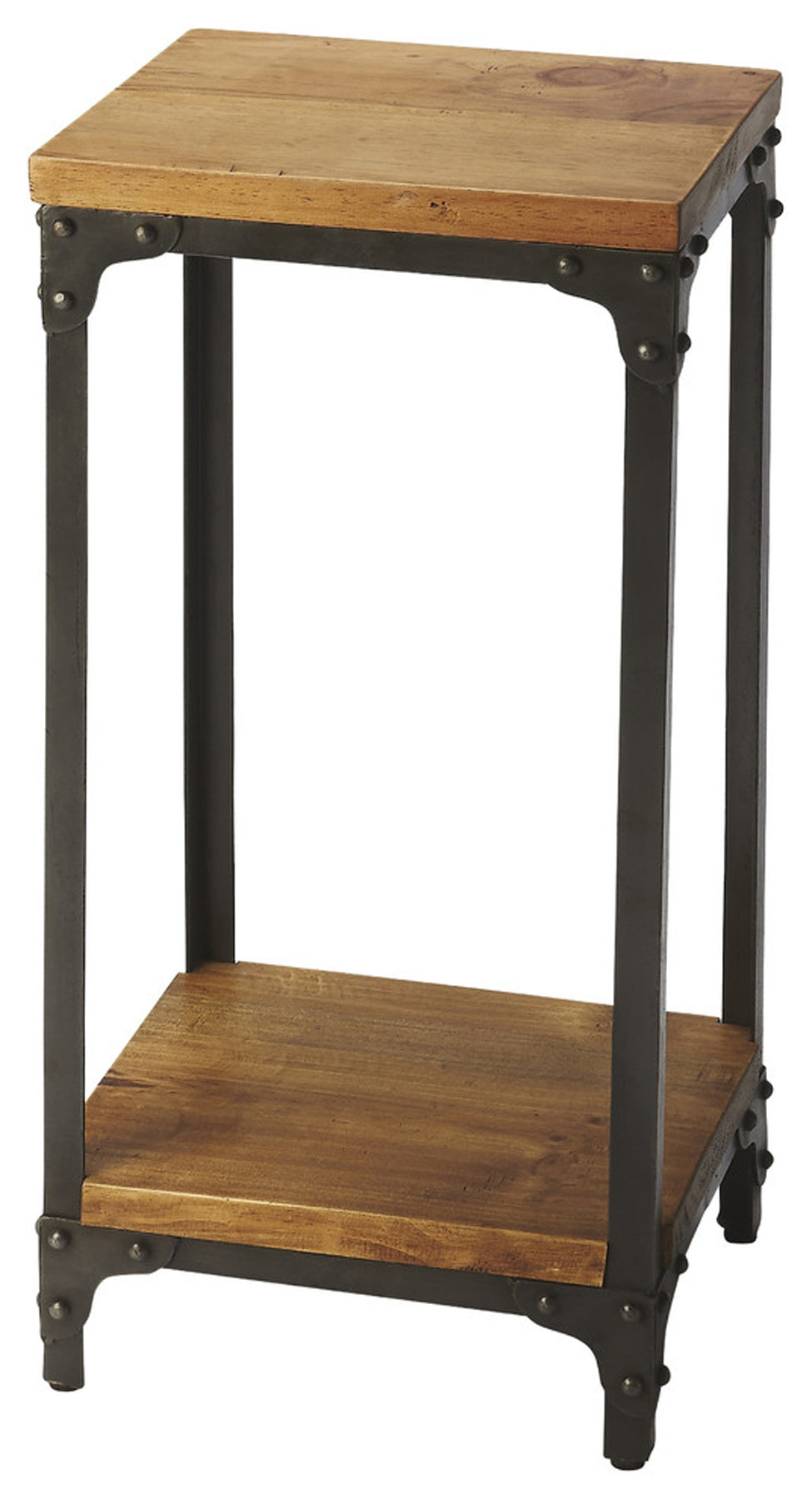 Grimsley Wood & Iron Pedestal Stand in Medium Brown  2874330