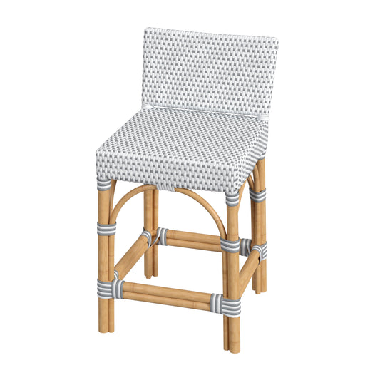 Serienna Rectangular Rattan Low Back 24.5"Counter Stool in White and Gray 5585266