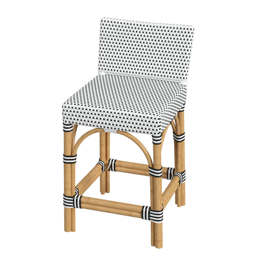 Serienna Rectangular Rattan Low Back 24.5"Counter Stool in Black and White 5585295