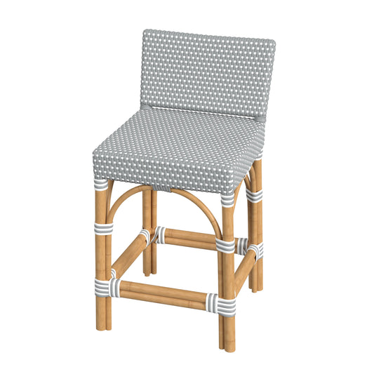 Serienna Rectangular Rattan Low Back 24.5"Counter Stool in Gray and White 5585329