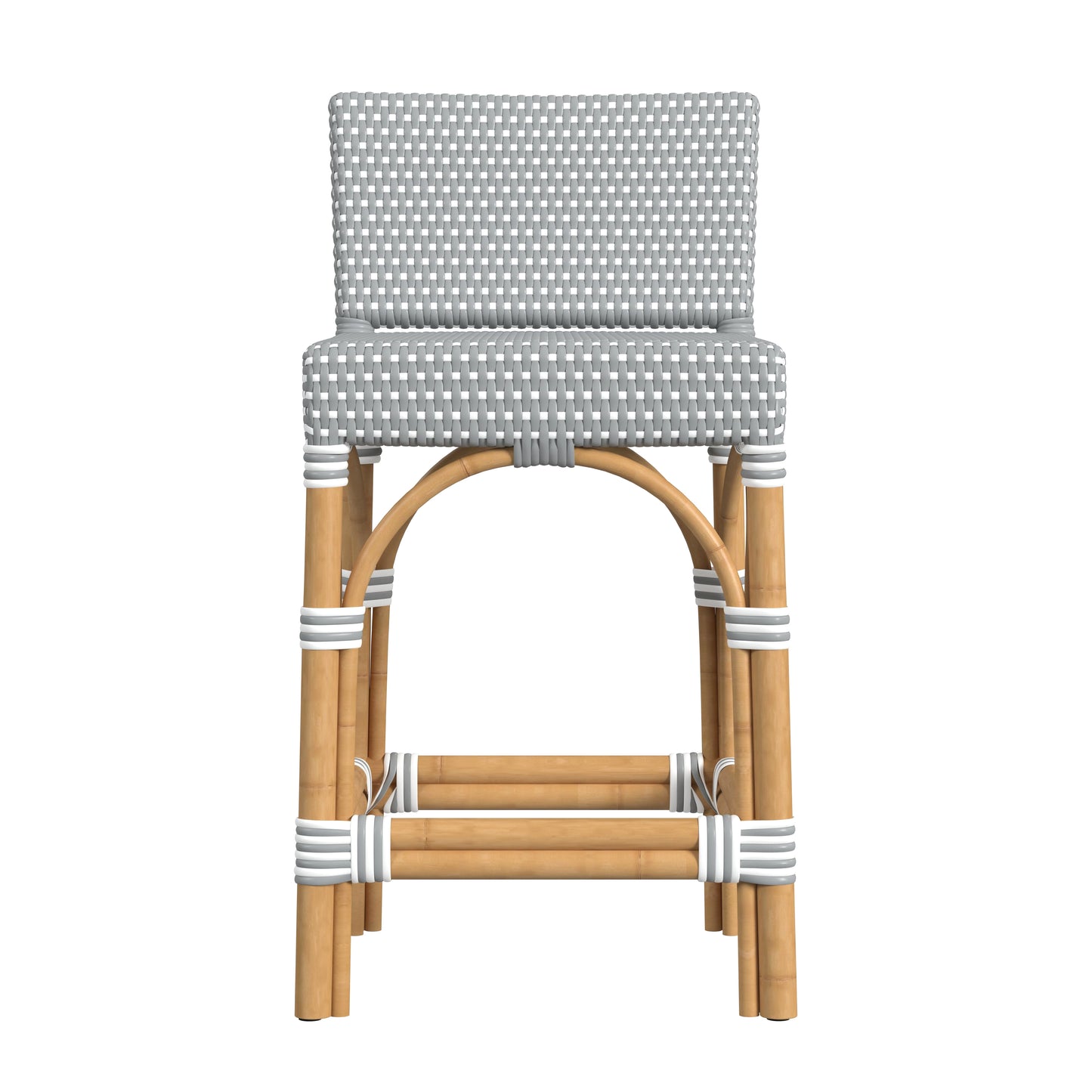 Serienna Rectangular Rattan Low Back 24.5"Counter Stool in Gray and White 5585329