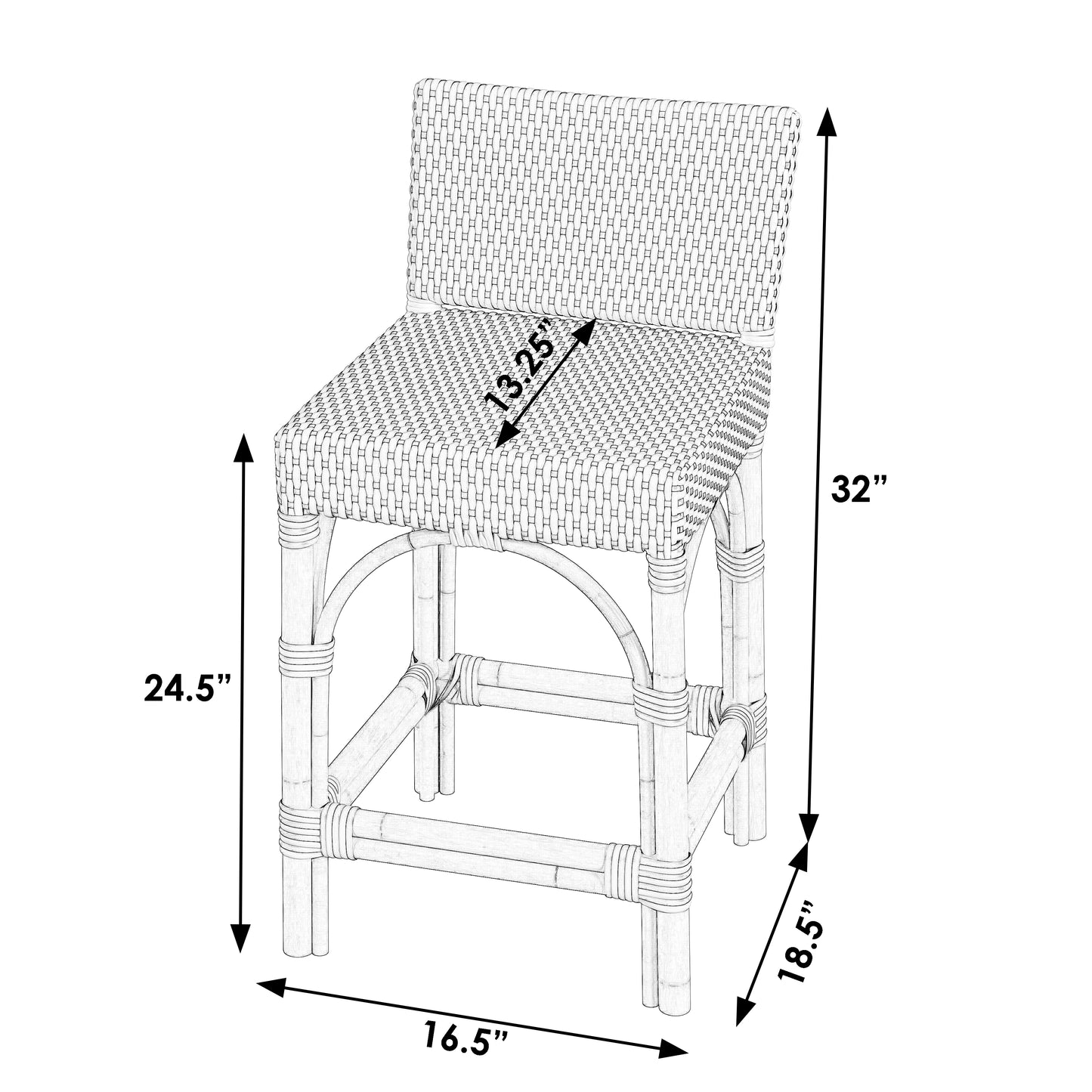 Serienna Rectangular Rattan Low Back 24.5"Counter Stool in Gray and White 5585329